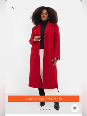 Classic Red Long Wool Coat - Women's Outerwear - 3X